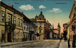 Kassa, Kosice; Kossuth Lajos utca, székesegyház. Vasúti levelezőlapárusítás 190. sz. 1916. / street view, cathedral (fl)