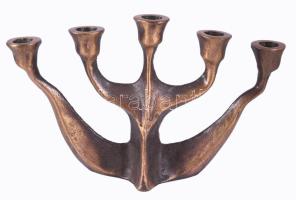 cca 1970 Michael Harjes brutalista bronz ötágú gyertyatartó, jelzés nélkül, 27x16 cm