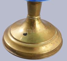 Kéküveg tartályos antik petróleum lámpa, m: 27 cm