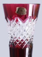 Val St. Lambert pácolt kristály váza, nagyméretű ezüstözött talpon, címkével jelzett, kis kopással, ...