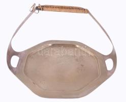 Art deco alpakka kínálótálca fogóján sérüléssel, 36x22 cm