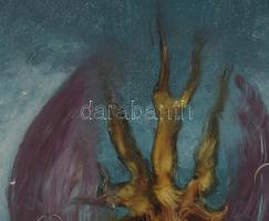 Edit jelzéssel: Női szürrealista portré. Olaj, farost. Dekoratív, sérült fakeretben, 40×30 cm