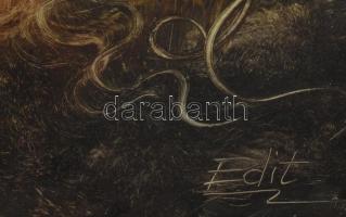 Edit jelzéssel: Női szürrealista portré. Olaj, farost. Dekoratív, sérült fakeretben, 40×30 cm