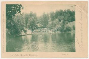 1901 Szováta, Szovátafürdő, Sovata; Fekete tó, fürdőzők. Weinrich S. udvari fényképész felvétele / lake, bathing people, bathers (b)