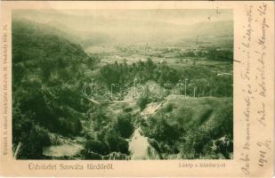 1901 Szováta, Szovátafürdő, Sovata; Látkép a kilátóhelyről. Weinrich S. udvari fényképész felvétele / lake, bathing people, bathers (EB)