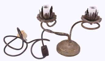 Szecessziós kétágú réz lámpa, 27x22 cm