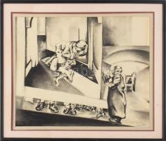 Olvashatatlan jelzéssel: Jelenet. Szén, papír. Fakeretben, 37×45 cm