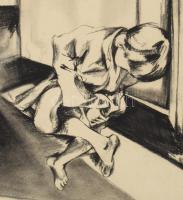 Olvashatatlan jelzéssel: Jelenet. Szén, papír. Fakeretben, 37×45 cm