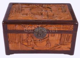 Nagyméretű kínai faragott ébenfa ékszere doboz, 30x20x16 cm