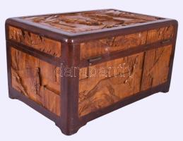 Nagyméretű kínai faragott ébenfa ékszere doboz, 30x20x16 cm