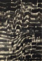 Gyarmathy Tihamér (1915-2005): Áramlás (cím nélkül), 1967. Tus, papír. Hátoldalán jelzett (Gyarmathy 67) és R 67/73 életmű katalógusszámmal. Lapszéli sérülésekkel, szakadásokkal, sarkaiban paszpartuzás nyomaival. 61×85,5 cm. / ink on paper, signed and with oeuvre catalogue no. 67/73 on the reverse