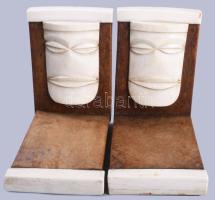 Art deco könyvtámasz pár, elefántcsont rárakásokkal, 15x14 cm