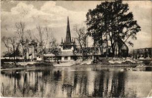 1913 Budapest XIV. Városliget, Budapest Székesfővárosi Állatkert, a nagy tó és a madárház. A Magyar Földrajzi Intézet r.t. kiadása Székesfőv. állatkerti sorozat 19. sz. (EM)