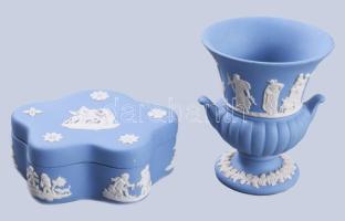 Wedgwood jasperware ékszeres doboz és váza, jelzett, hibátlan, m: 8,5 cm alatt