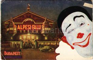 Budapest XIV. Alpesi Falu Varieté az Angol parkban. Cirkuszi reklámlap bohóccal (r)