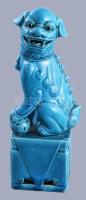 Kínai türkizmázas Fo kutya szobor, Felületi hibával, m: 25,5 cm