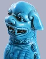 Kínai türkizmázas Fo kutya szobor, Felületi hibával, m: 25,5 cm