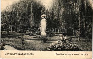 Szabadka, Subotica; Erzsébet királyné (Sissi) szobor a vasúti parkban. Székely Z. és Társai kiadása / Empress Elisabeth of Austria (Sisi) monument in the railway park (fa)