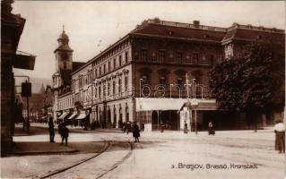 Brassó, Kronstadt, Brasov; Kolostor utca a Transylvania kávéházzal / Str. Principele Carol cu Cafeneaua Transilvania / street, café