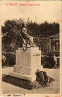 1917 Bártfafürdő, Bardejovské Kúpele, Bardiov, Bardejov; Erzsébet királyné (Sissi) szobor, Donáth Gyula műve. Eschwig és Hajts kiadása, Hajts Kornél felvétele / statue of Empress Elisabeth (Sisi) of Austria (fl)