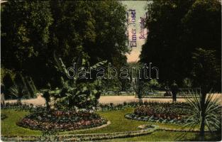 1910 Pozsony, Pressburg, Bratislava; Ligeti díszkert. Kaufmann's "Bediene dich allein" / Aupark / park + "Elmer Josef Schneider" (EK)