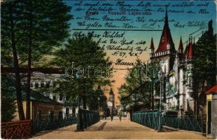 1917 Kassa, Kosice; Kossuth Lajos utca, villa, híd / street view, villa, bridge (fl)