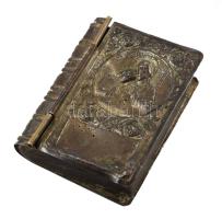 Antik rózsafüzér ezüstözött tartóban, 5x4,5 cm