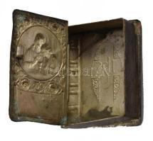 Antik rózsafüzér ezüstözött tartóban, 5x4,5 cm