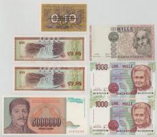 Vegyes, 7db-os bankjegytétel, benne: Litvánia, Olaszország, China, Jugoszlávia T:UNC-XF Mixed, 7pcs banknote lot, within: Lithuania, Italy, Kína, Yugoslavia C:UNC-XF