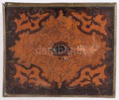 cca 1880 Intarziás fa doboz, zárja nélkül, 12x14x10 cm