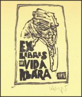 König (Kőnig) Róbert (1951-2014): Ex libris dr. Vidra Klára. Linómetszet, papír, jelzett, 7,5x5 cm