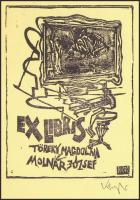 König (Kőnig) Róbert (1951-2014): Ex libris Töreky Magdolna és Molnár József. Linómetszet, papír, je...