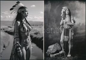 Indiánok találkozása egy tételben, eltérő időben készült felvételek, 2 db modern nagyítás jelzés nélkül, 21x15 cm