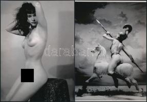 cca 1920 és cca 1960 "Amazonok a műteremben", szolidan erotikus felvételek, 2 db modern nagyítás jelzés nélkül, 21x15 cm