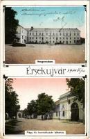 1914 Érsekújvár, Nové Zámky; Hengermalom, Érsekújvári Henger- és Műmalom, M. kir. honvédhuszár laktanya. Schulcz Arnold kiadása / rolling mill, K.u.K. military hussar barracks. Art Nouveau frame (EK)