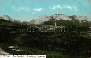 Oroszlánkő, Oroszlánkő-Pohrágye, Orsovské Podhradie, Vrsatské Podhradie; Vágvölgy, Oroszlánkői hegylánc. Gansel Lipót 511. / Povazie / Das Waagthal / Váh Valley, mountain range (szakadás / tear)