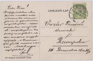 1916 Verebély, Vráble; Fő utca, Takarékpénztár, üzletek. Hungária könyvnyomda kiadása / main street,...