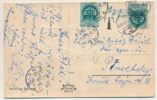 1941 Pécs, magyar népviseletes leporellólap 10 kis képpel és repülőgéppel (fa)