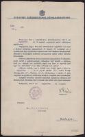 1929 Bp., Ripka Ferenc (1871-1944) politikus, Budapest főpolgármestere autográf aláírása (két helyen is) dr. Bíró Béla orvos segédorvosi kinevezésén, fejléces papíron, pecsétekkel.