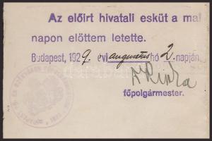 1929 Bp., Ripka Ferenc (1871-1944) politikus, Budapest főpolgármestere autográf aláírása (két helyen...