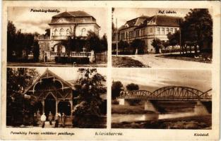 1938 Köröstarcsa, Petneházy kastély, Református iskola, Petneházy Ferenc emlékkert pavilonja, Körös híd. Szakál Antal kiadása (fl)