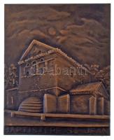 Franciaország 1911 k. "POITEVINE / Baptistere St Jean" kétoldalas, vert bronz plakett. Szi...