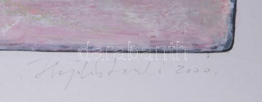 Hajdú László (1938-): Térérzetek I., 1999-2000. Akril, kártyapapír. Jelezve jobbra lent. Hátoldalán ...