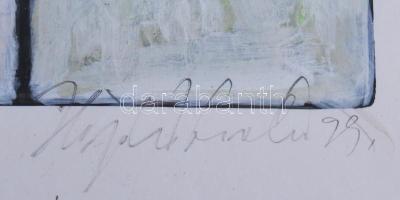 Hajdú László (1938-): Térérzetek V., 1999-2000. Akril, kártyapapír. Jelezve jobbra lent. Hátoldalán ...