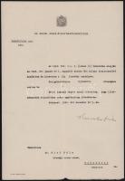 1942 vitéz Keresztes-Fischer Ferenc (1881-1948) belügyminiszter, politikus aláírása dr. Bíró Béla orvos kinevezésén, fejléces papíron.