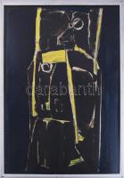 Hajdú László (1938-): Küzdelem III, 1969. Monotípia, papír. Jelezve jobbra lent. Hátoldalán autográf felirattal és Art'éria Galéria Szentendre bélyegzésével. 84,5x59,5 cm. Üvegezett fakeretben.