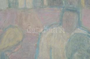 Jakuba János (1909-1974): Asztal mellett. Olaj, farost, jelezve jobbra lent. Hátoldalán Képcsarnok V...