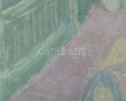 Jakuba János (1909-1974): Asztal mellett. Olaj, farost, jelezve jobbra lent. Hátoldalán Képcsarnok V...