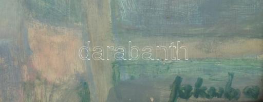 Jakuba János (1909-1974): Asztal mellett. Olaj, farost, jelezve jobbra lent. Hátoldalán Képcsarnok V...