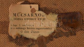 Jakuba János (1909-1974): Asztal mellett. Olaj, farost, jelezve jobbra lent. Hátoldalán Képcsarnok V...